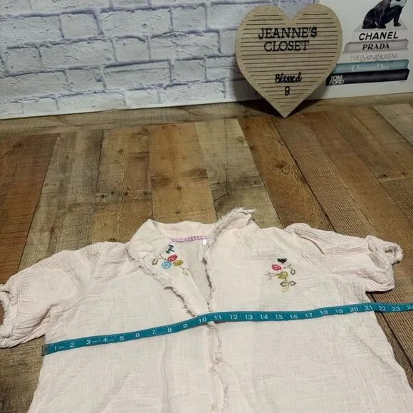 Anthropologie New Romilly Top Button-up Collared Women Size M Pink Embroidery - Picture 10 of 14